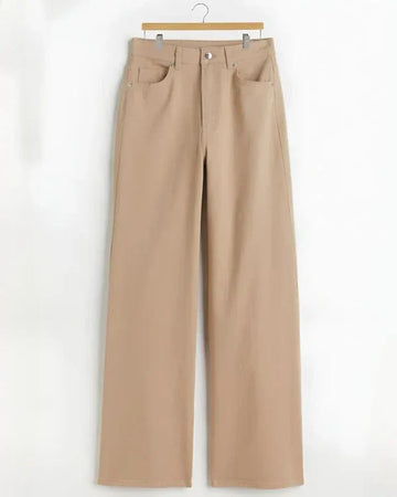 Plain Wide Leg Jeans - Beige